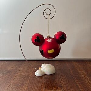 Disney Icon 6” Large Red Mickey Mouse Christmas Glass Ornament with Stand